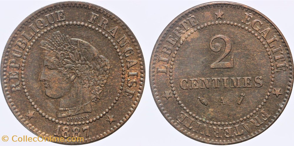 F-109 - Troisième République - Cérès - 2 c. - 1887 A monnaies monde france f 109 troisieme republique ceres 2 c 1887 a