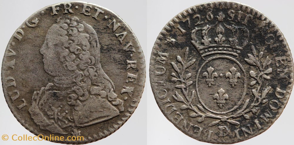 Dy 1678 - Louis XV - 1/10 d'ecu - 1726, Lyon monnaies europe medievale a france royales dy 1678 louis xv 1 10 ecu 1726 lyon