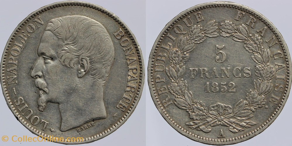 F-329 - Second Empire - 5 francs - 1852 A monnaies monde france f 329 second empire 5 francs 1852 a