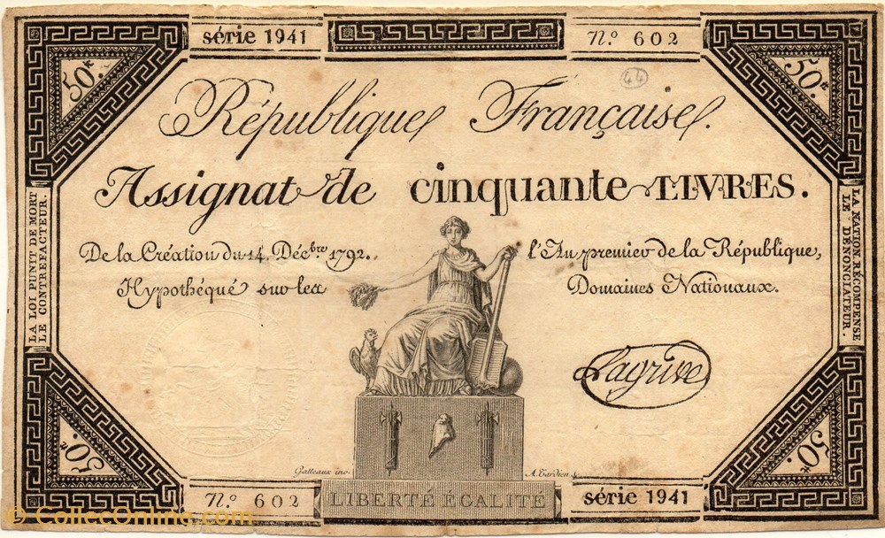 Assignat de 50 livres - 14 décembre 1792 billets europe france assignat de 50 livres 14 decembre 1792