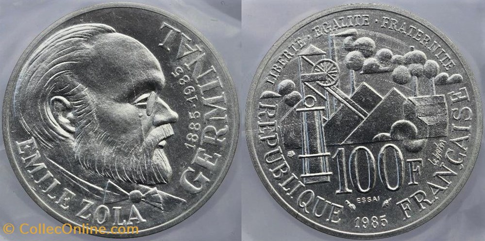 monnaies monde france f 453 emile zola 100 fr 1985 essai