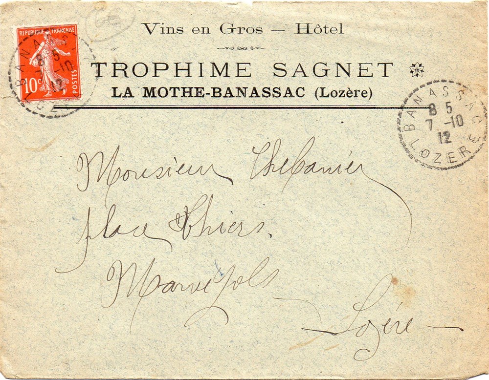 Sagnet Trophime (1912) documents anciens factures commerciaux sagnet trophime 1912