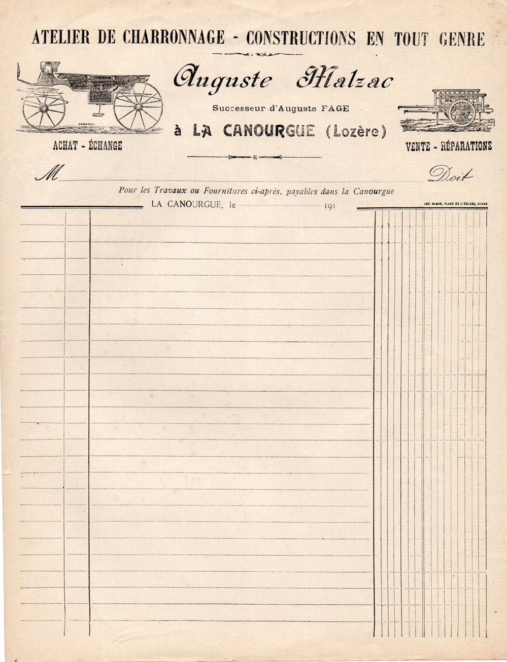 Malzac Auguste (vers 1910) documents anciens factures commerciaux malzac auguste vers 1910