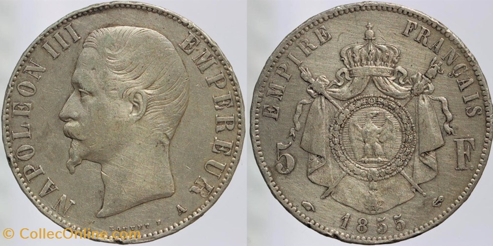 F-330 - Second Empire - 5 francs - 1855 A monnaies monde france f 330 second empire 5 francs 1855 a