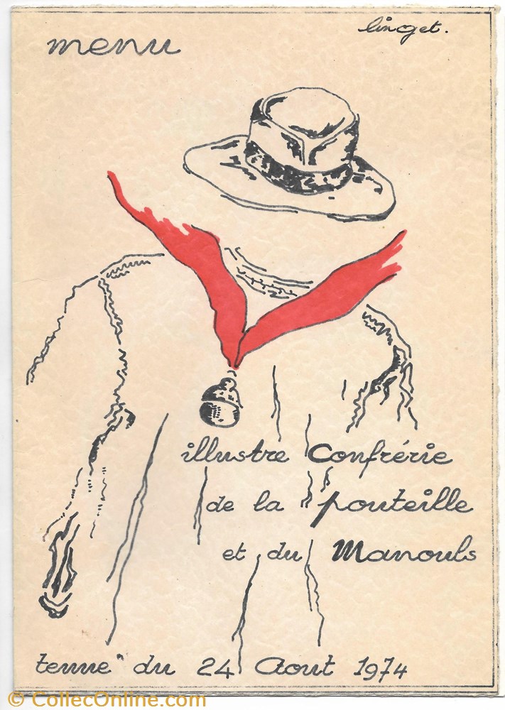 1974 - Menu Confrérie de la Pouteille 2 documents anciens menus 1974 menu confrerie de la pouteille