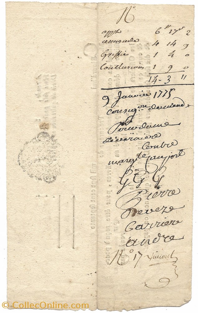 documents anciens autres 1775 consignation amende
