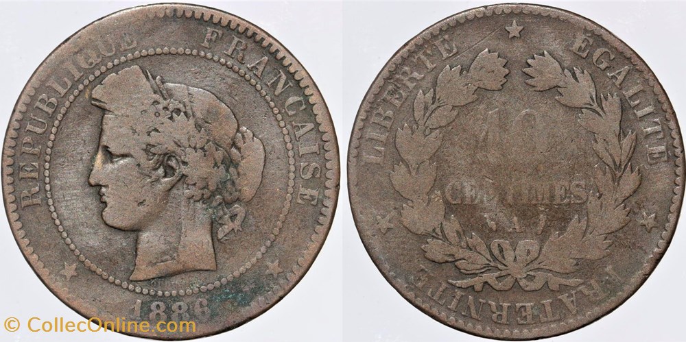 F-135 - Troisième République - Cérès - 10 c. - 1886 A monnaies monde france f 135 troisieme republique ceres 10 c 1886 a