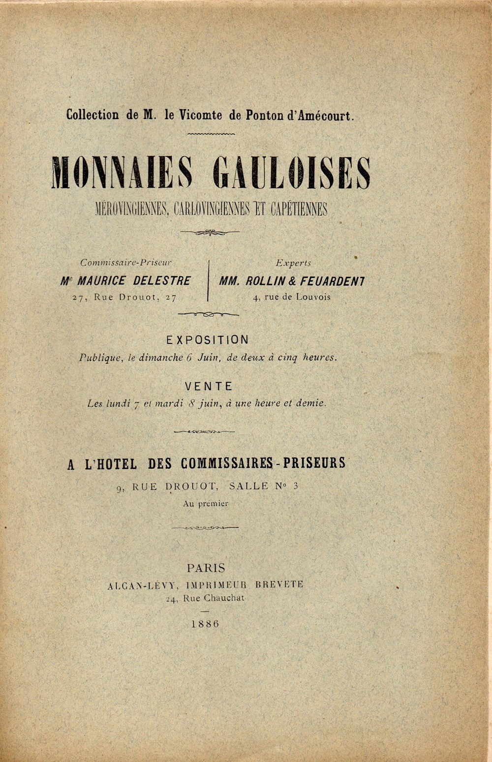 monnaies livres ouvrages 1886 vente collection amecourt