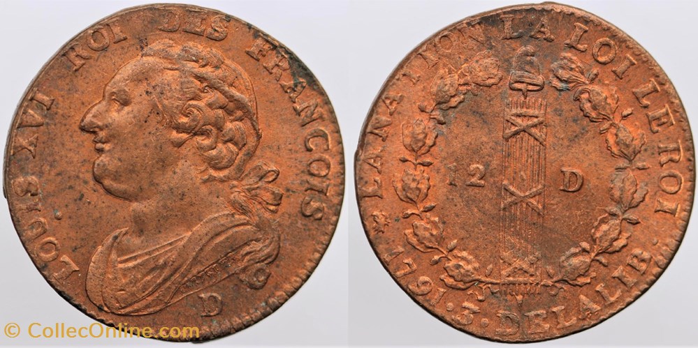 R-34 - Louis XVI - 12 deniers - 1791, Lyon monnaies europe medievale a france royales r 34 louis xvi 12 deniers 1791 lyon