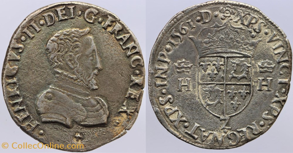 Dy 1054 - Charles IX, au nom d'Henri II - Teston - 1561, Grenoble monnaies europe medievale france royales dy 1054 charles ix au nom henri ii teston 1561 grenoble