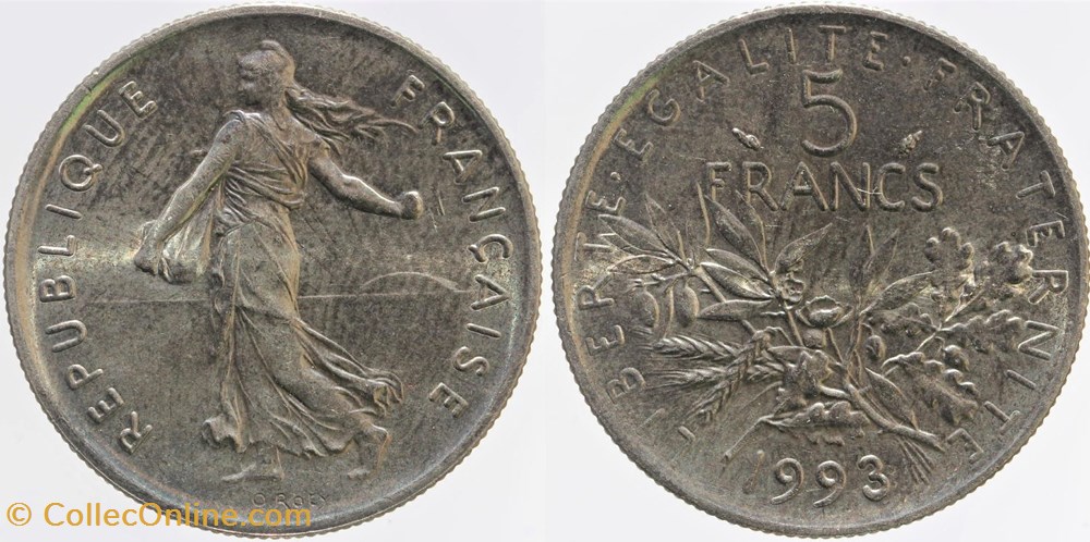 monnaies monde france f 341 roty 5 frs 1993