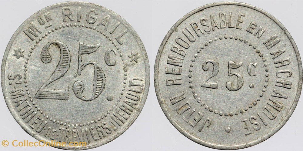 34 - St-Mathieu-de-Tréviers - 25 centimes monnaies monde france 34 st mathieu de treviers 25 centimes