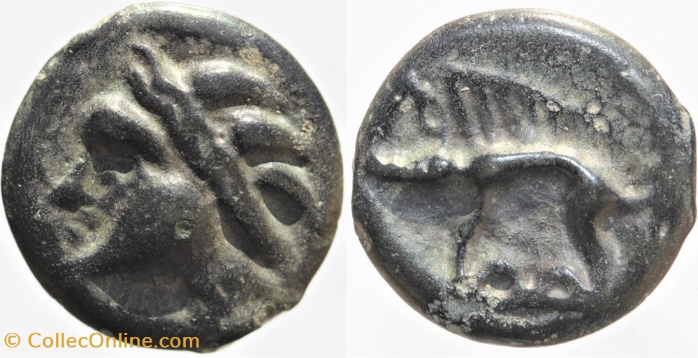 Rèmes - Potin à la tête "d'indien" monnaies antiques av jc ap celtes remes potin a la tete indien