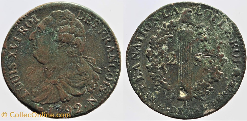 R-37 - Louis XVI - 2 sols - 1792, Montpellier monnaies europe medievale a france royales r 37 louis xvi 2 sols 1792 montpellier