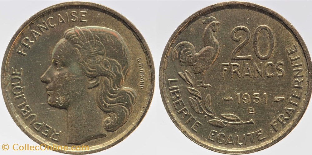F-402 - Guiraud - 20 fr. - 1951 B monnaies monde france f 402 guiraud 20 fr 1951 b