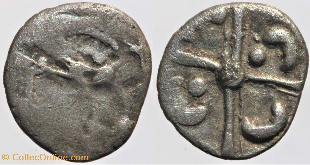 Nitiobroges (?) - Obole à la croix monnaies antiques av jc ap celtes nitiobroges obole a la croix
