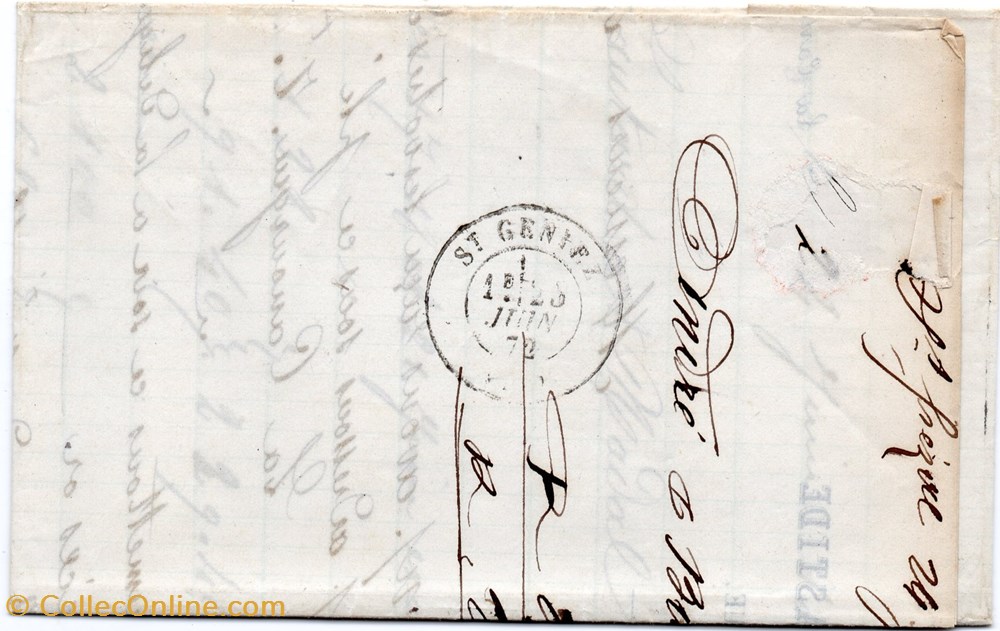 documents anciens marques postales europe 1872 cachet type 16 g c 721