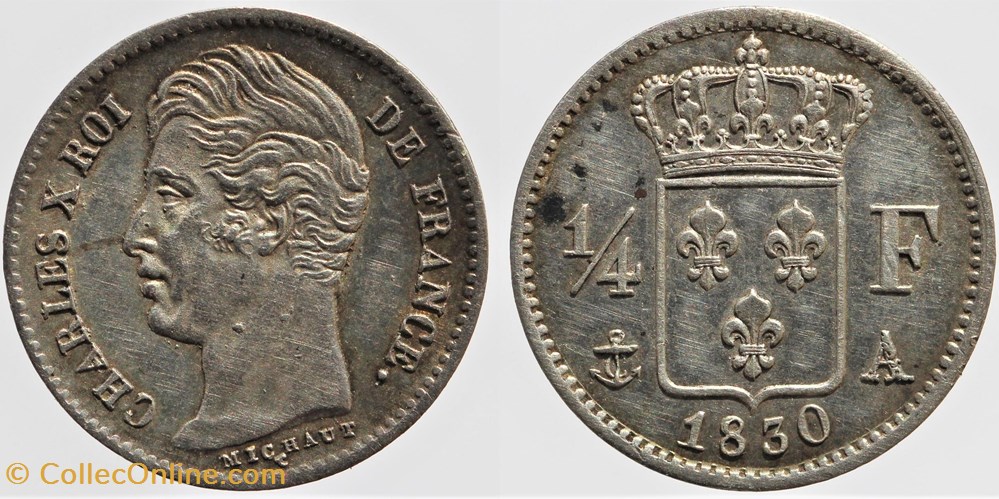 F-164 - Charles X - 1/4 de franc, 1830, Paris monnaies monde france f 164 charles x 1 4 de franc 1830 paris