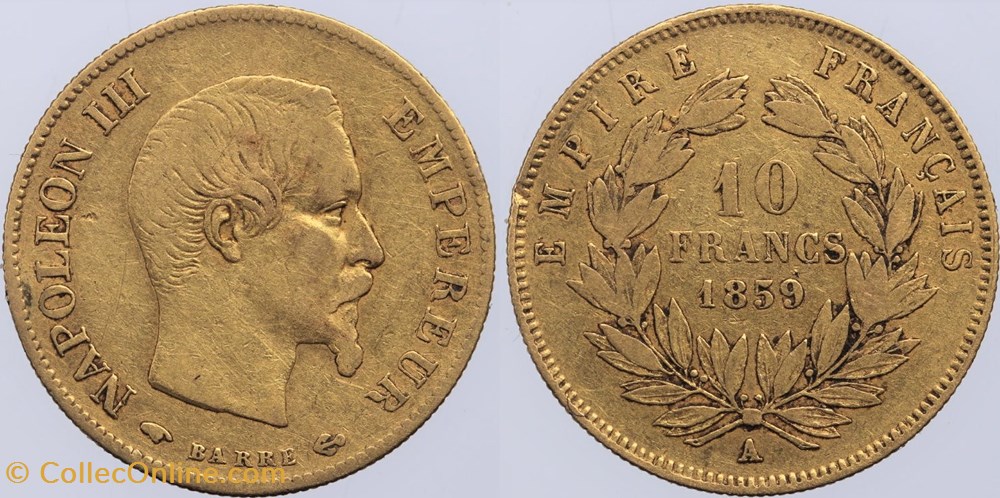 F-506 - Second Empire - 10 francs - 1859 A monnaies monde france f 506 second empire 10 francs 1859 a