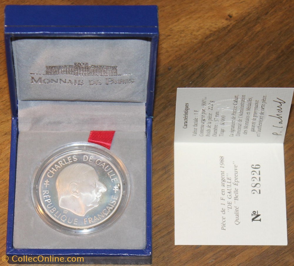monnaies monde france 1988 1 franc argent b e