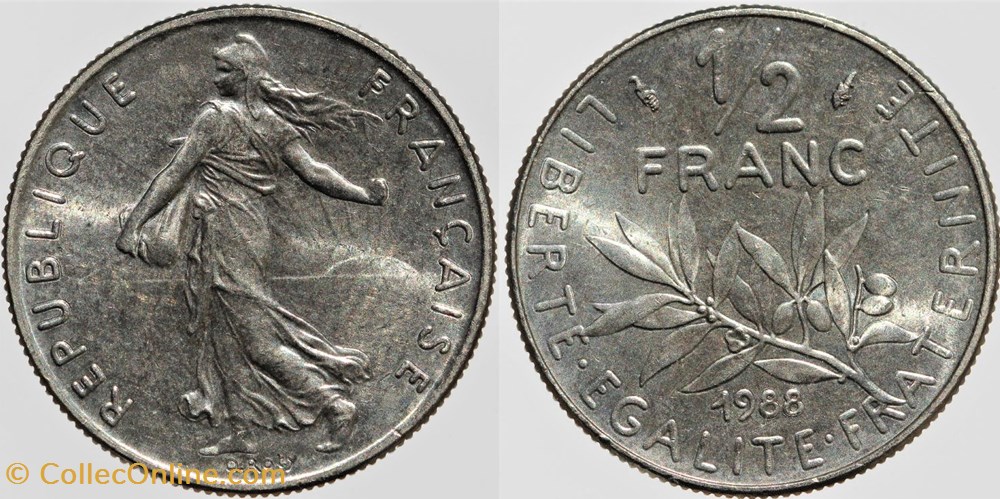 F-198 - Roty - 1/2 fr. - 1988 monnaies monde france f 198 roty 1 2 fr 1988