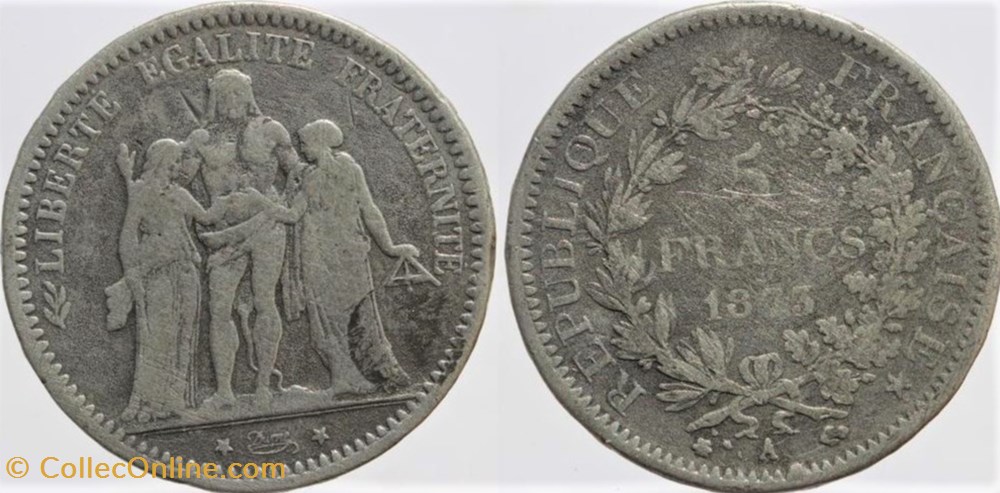 monnaies monde france f 334 troisieme republique dupre 5 francs 1873 a fausse