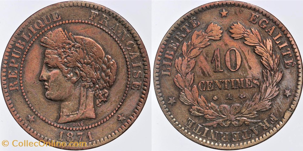 F-135 - Troisième République - Cérès - 10 c. - 1871 A monnaies monde france f 135 troisieme republique ceres 10 c 1871 a