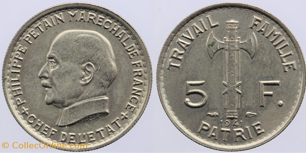 F-338 - Bazor - 5 fr. - 1941 monnaies monde france f 338 bazor 5 fr 1941