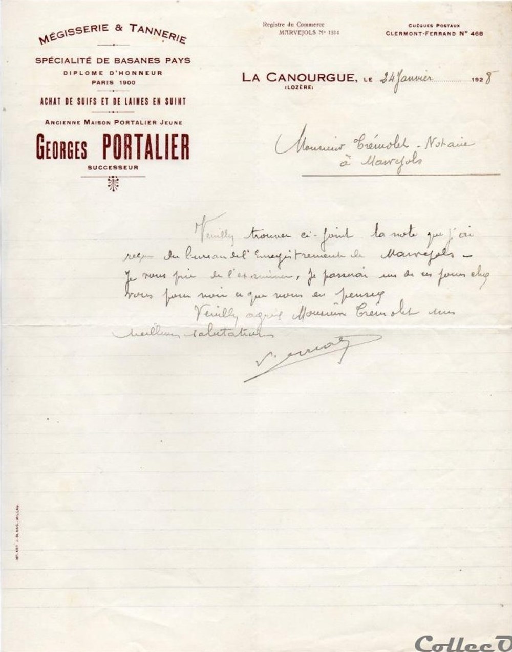 Portalier Georges (1928) documents anciens factures commerciaux portalier georges 1928