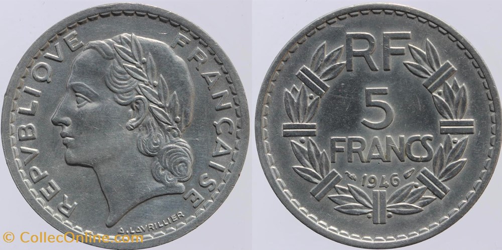 monnaies monde france f 339 lavrillier 5 frs alu 1946