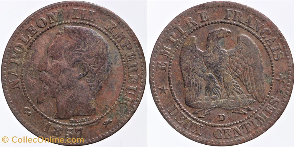 F-107 - Second Empire - 2 centimes - 1857 D monnaies monde france f 107 second empire 2 centimes 1857 d