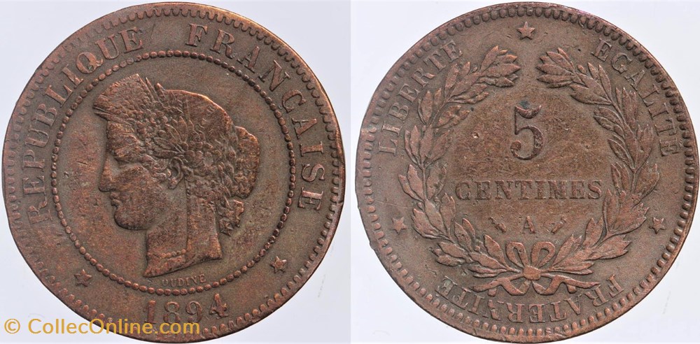 F-118 - Troisième République - Cérès - 5 c. - 1894 A monnaies monde france f 118 troisieme republique ceres 5 c 1894 a