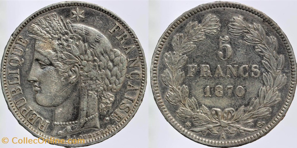 F-332 - Troisième République - Cérès - 5 f. - 1870 A monnaies monde france f 332 troisieme republique ceres 5 f 1870 a