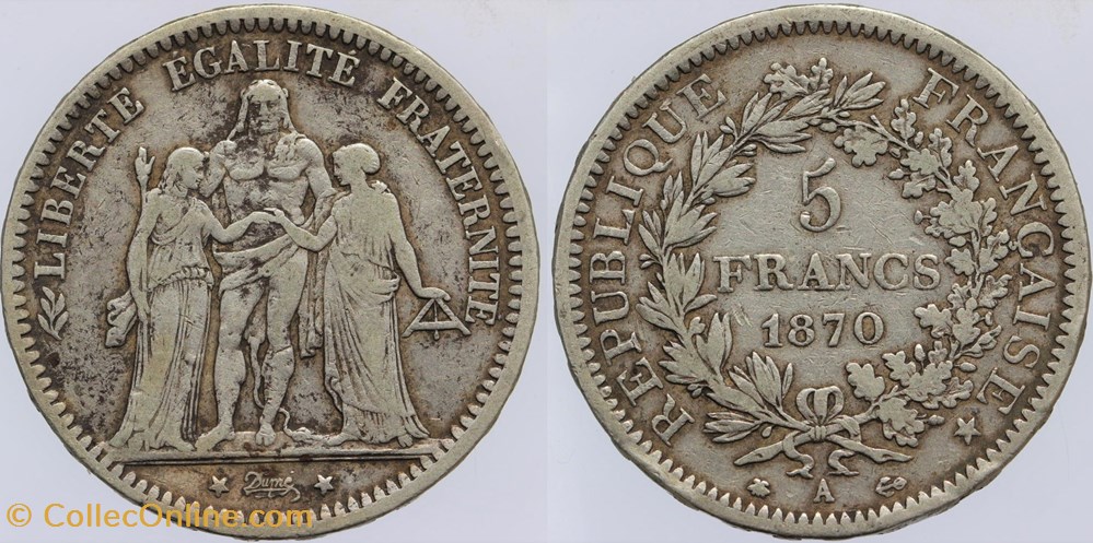 F-334 - Troisième République - Dupré - 5 francs - 1870 A monnaies monde france f 334 troisieme republique dupre 5 francs 1870 a