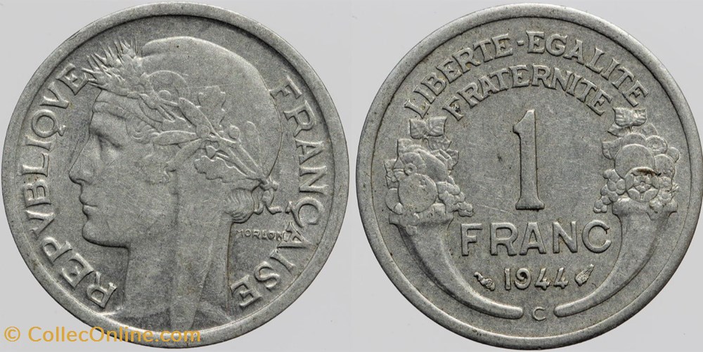 F-221 - Morlon - 1 fr. - 1944 C monnaies monde france f 221 morlon 1 fr 1944 c