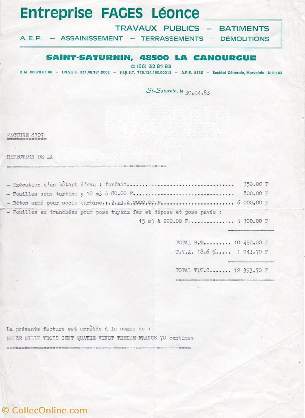 Fages Léonce (1983) documents anciens factures commerciaux fages leonce 1983