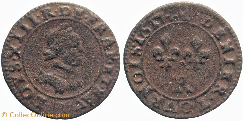 monnaies europe medievale a france royales dy 1359 louis xiii denier tournois 1617 villeneuve