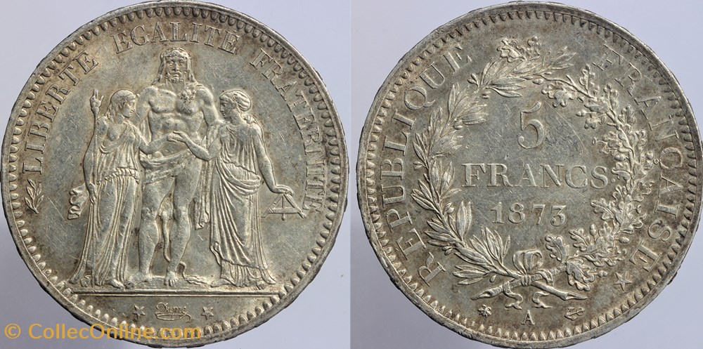 F-334 - Troisième République - Dupré - 5 francs - 1873 A monnaies monde france f 334 troisieme republique dupre 5 francs 1873 a