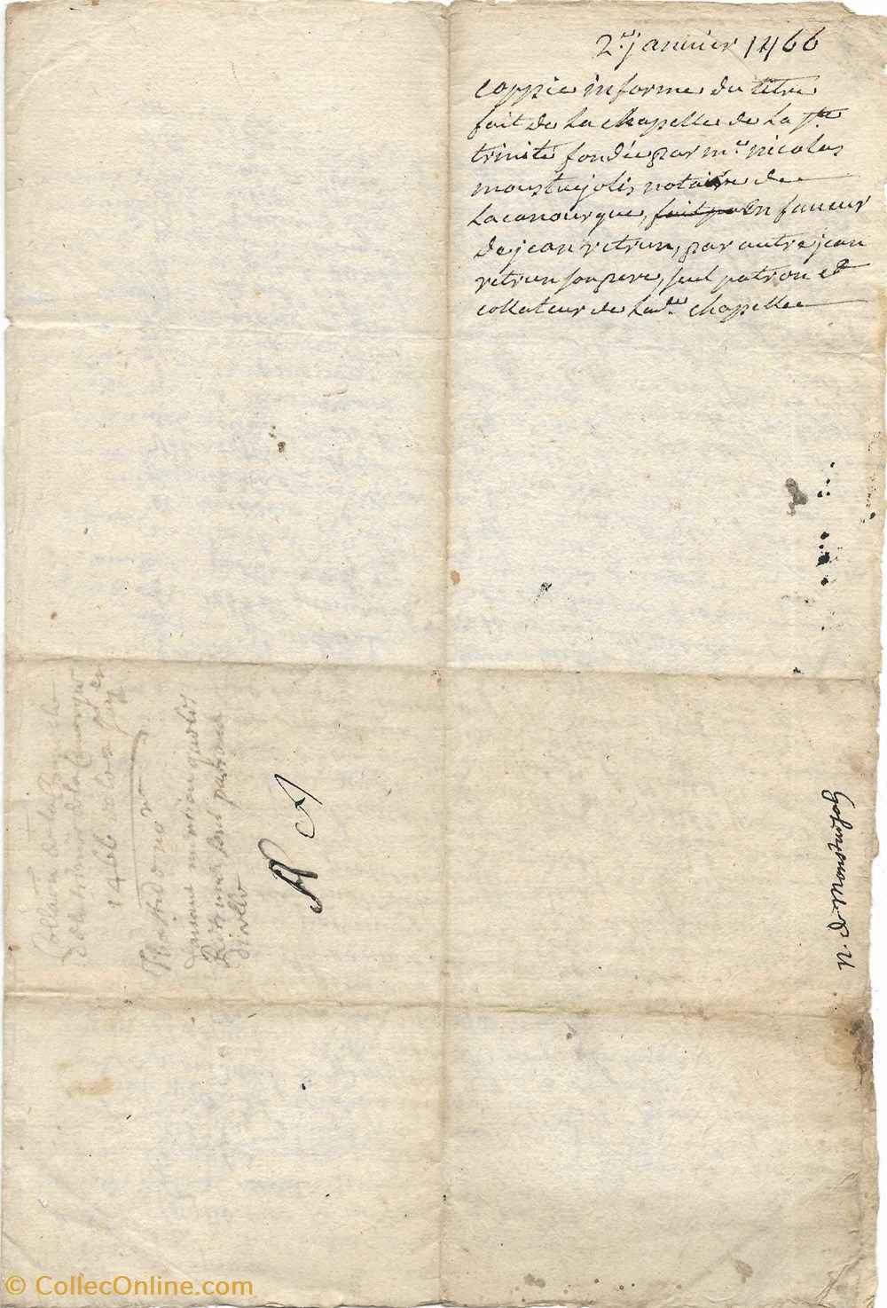 documents anciens autres 1466 copie concerne la chapelle de la trinite de eglise de la canourgue