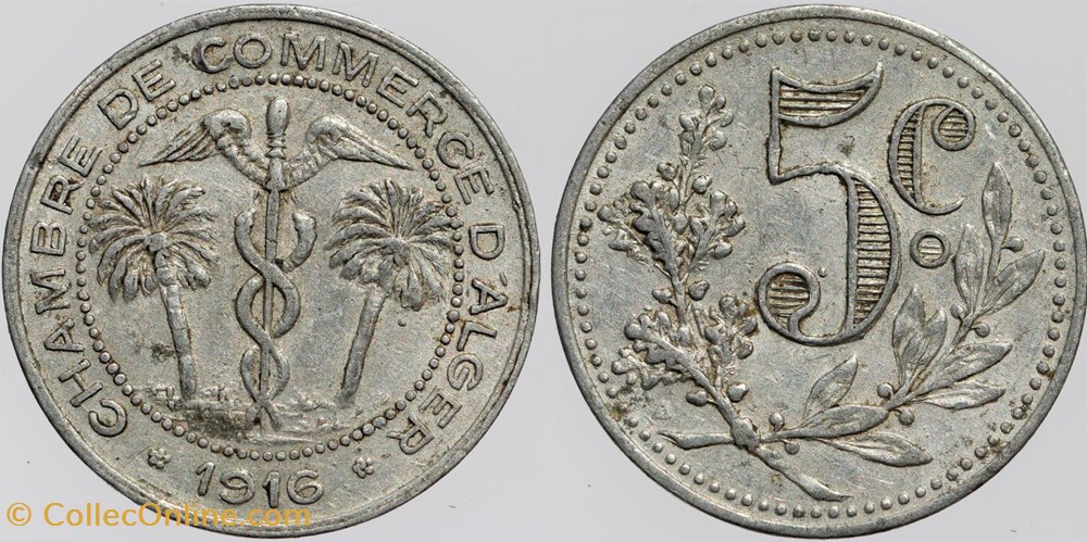Algérie - Alger - C.C. - 5 centimes - 1916 monnaies colonies francaises algerie alger c c 5 centimes 1916