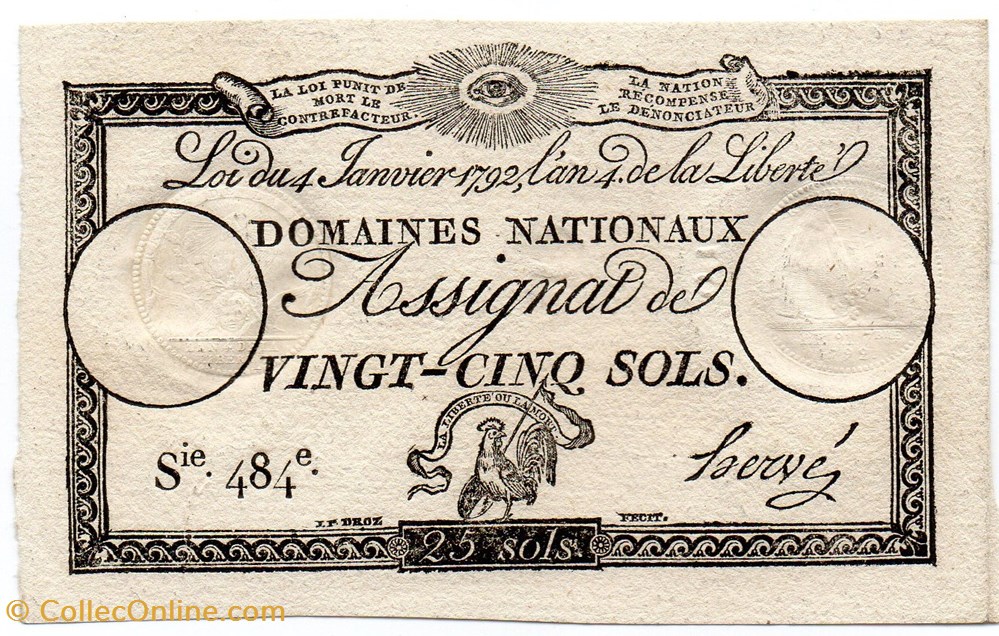 Assignat de 25 sols - 4 janvier 1792 billets europe france assignat de 25 sols 4 janvier 1792