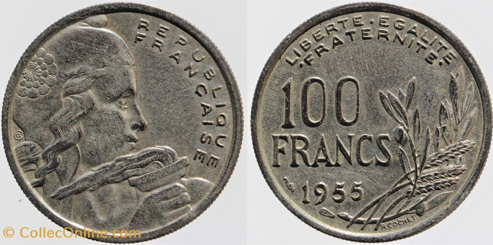 F-450 - Cochet - 100 fr. - 1955 monnaies monde france f 450 cochet 100 fr 1955
