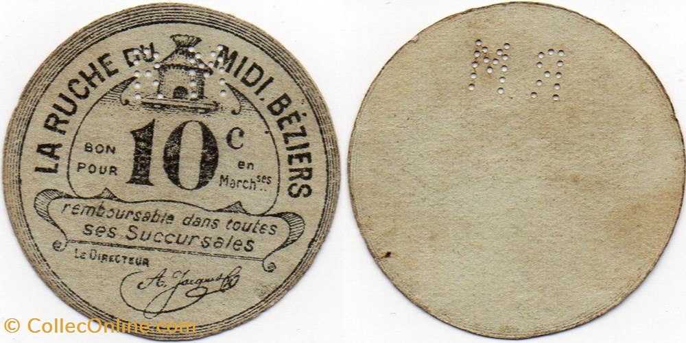 34 - Beziers - Ruche du Midi - 10 centimes monnaies monde france 34 beziers ruche du midi 10 centimes