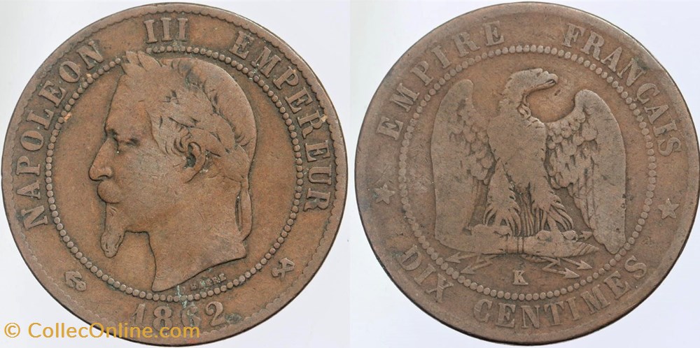 F-134 - Second Empire - 10 centimes - 1862 K monnaies monde france f 134 second empire 10 centimes 1862 k