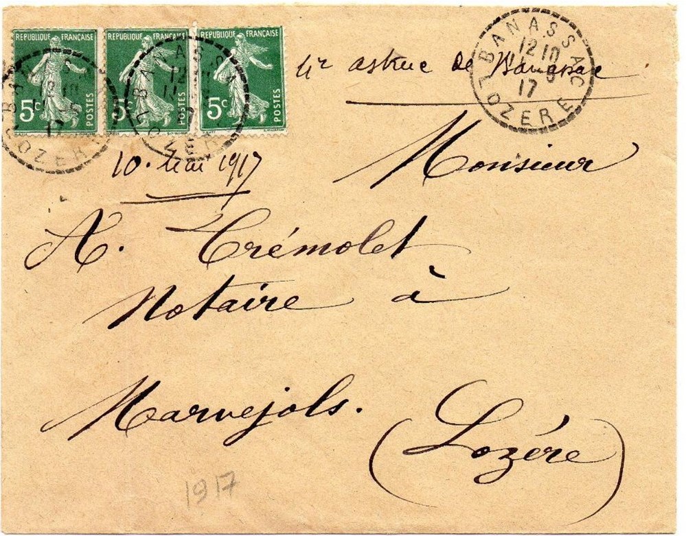 1917 - Cachets type B4 documents anciens marques postales europe 1917 cachets type b4