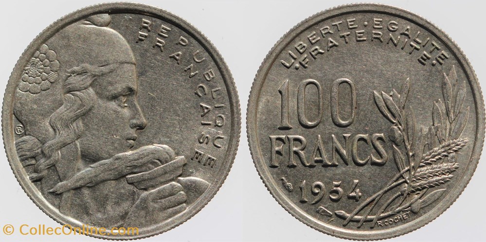 F-450 - Cochet - 100 fr. - 1954 monnaies monde france f 450 cochet 100 fr 1954