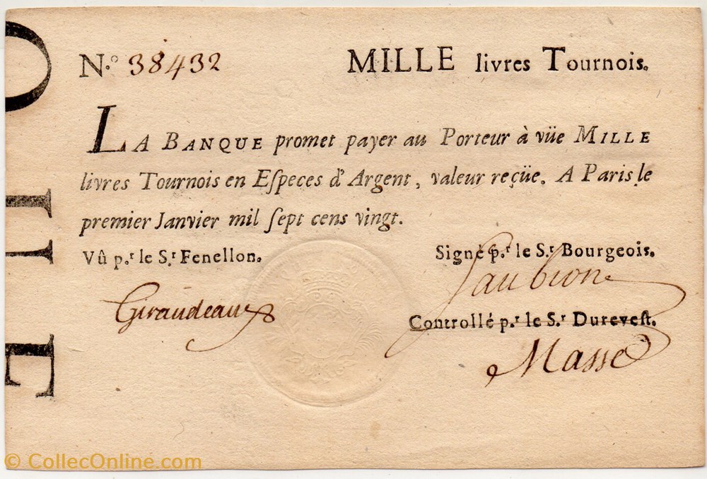 billets europe france banque royale 1000 livres tournois