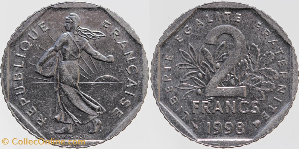 monnaies monde france f 272 roty 2 frs 1998 o roty