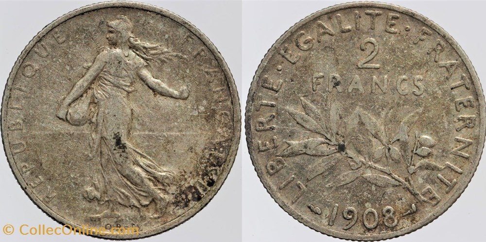 monnaies monde france f 266 roty 2 frs 1908