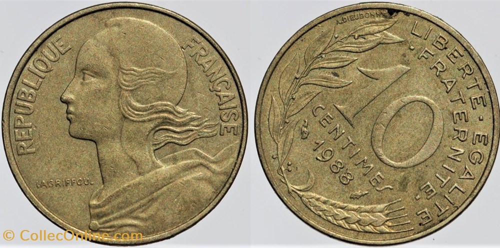 monnaies monde france f 144 lagriffoul 10 c 1988 decalage